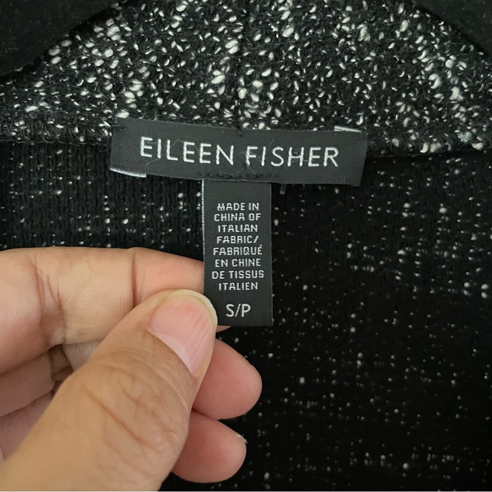 Eileen Fisher Micro Tweed Knit Long Cardigan Black White Textured Sz S B2 - Picture 4 of 14